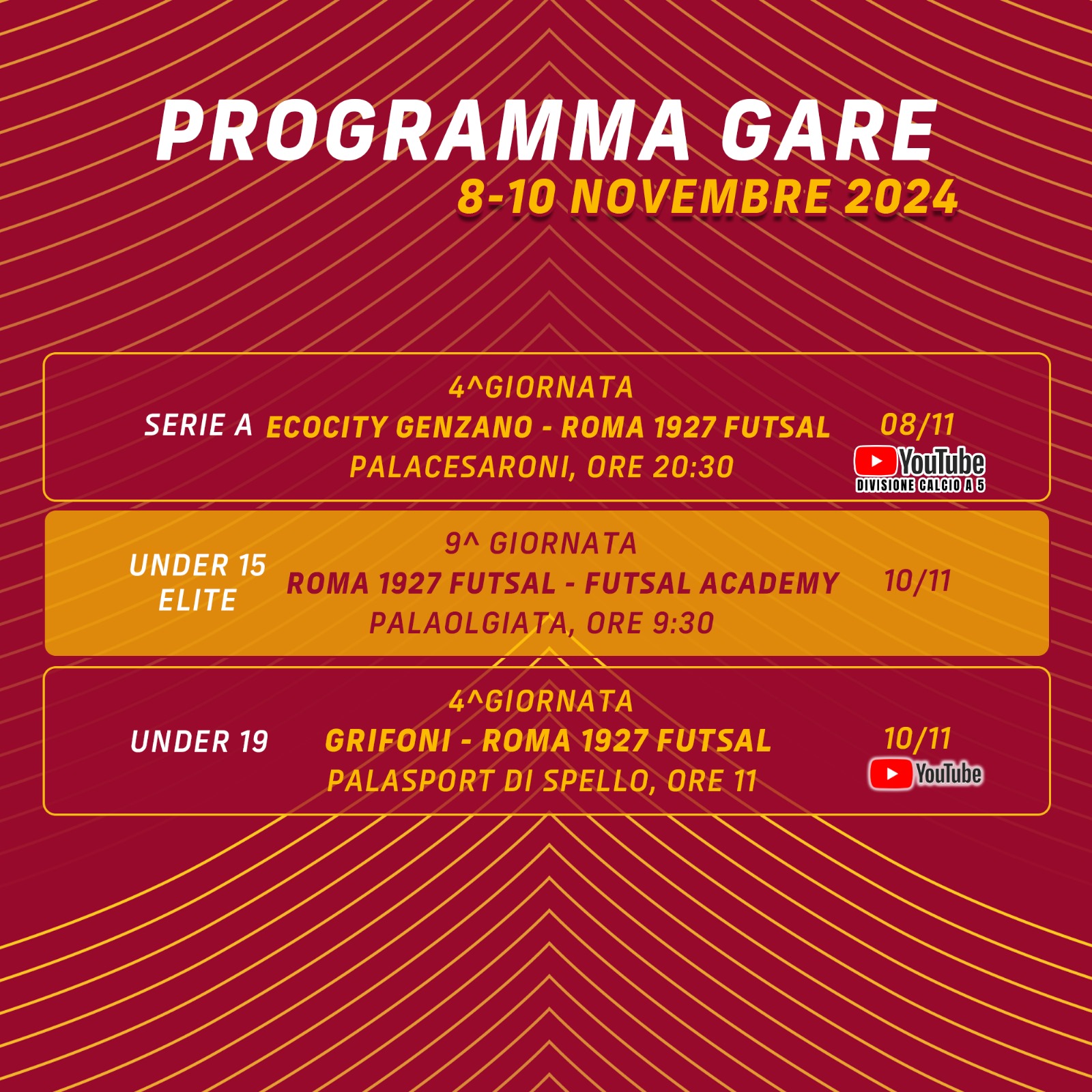 Programma gare 8/10 novembre 2024